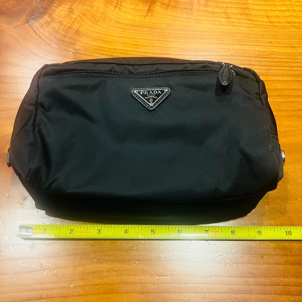 Prada Nylon travel pouch black, front zip pocket. Black sold out online.